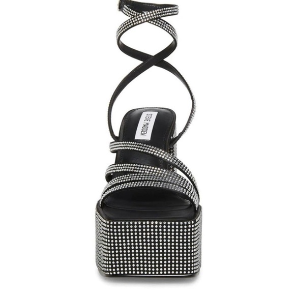 Steve Madden Women’s Black Rhinestones Cocktails Platform Dress Sandals - Picture 7 of 12